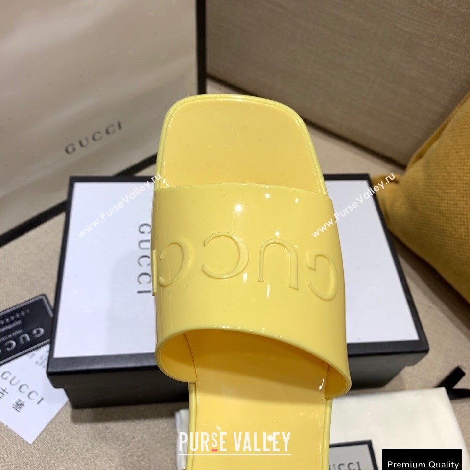 Gucci Heel 5.5cm Platform 2.5cm Embossed Logo Rubber Slide Sandals Yellow 2020 (modeng-20113012)