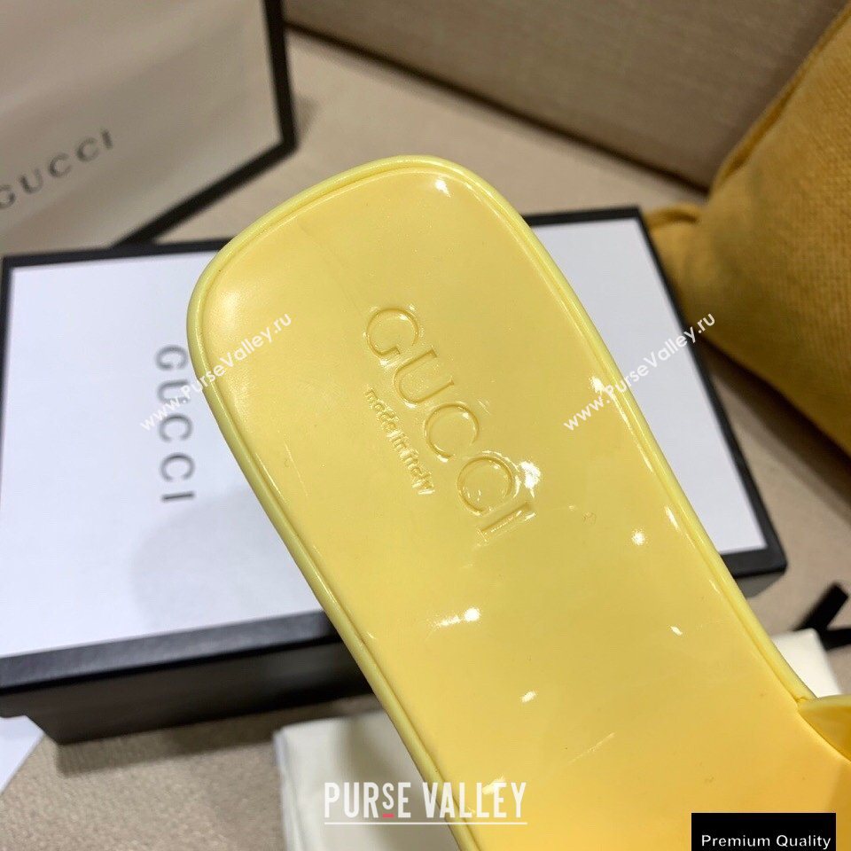 Gucci Heel 5.5cm Platform 2.5cm Embossed Logo Rubber Slide Sandals Yellow 2020 (modeng-20113012)