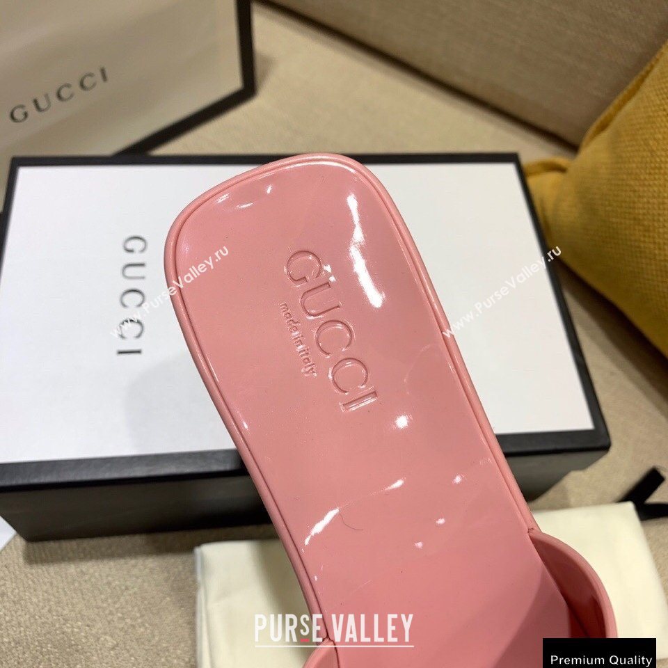 Gucci Heel 5.5cm Platform 2.5cm Embossed Logo Rubber Slide Sandals Pink 2020 (modeng-20113009)