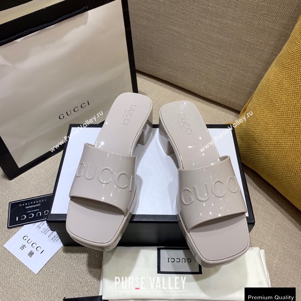 Gucci Heel 5.5cm Platform 2.5cm Embossed Logo Rubber Slide Sandals Gray 2020 (modeng-20113008)