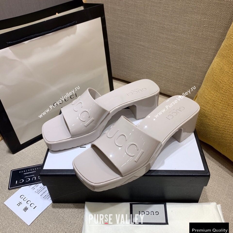 Gucci Heel 5.5cm Platform 2.5cm Embossed Logo Rubber Slide Sandals Gray 2020 (modeng-20113008)