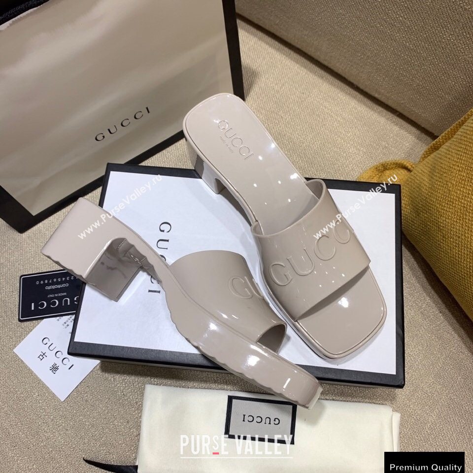 Gucci Heel 5.5cm Platform 2.5cm Embossed Logo Rubber Slide Sandals Gray 2020 (modeng-20113008)