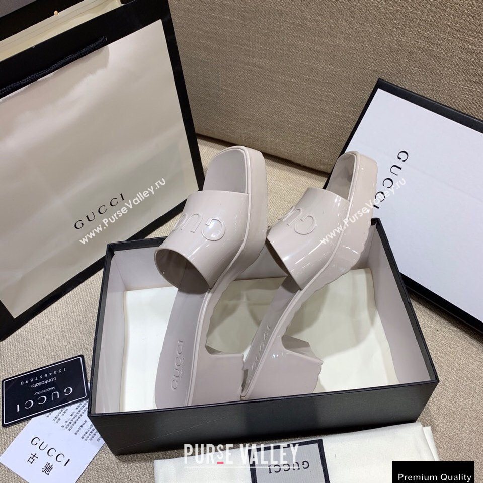 Gucci Heel 5.5cm Platform 2.5cm Embossed Logo Rubber Slide Sandals Gray 2020 (modeng-20113008)