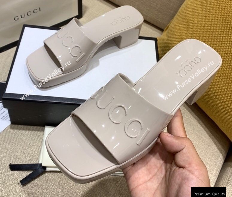 Gucci Heel 5.5cm Platform 2.5cm Embossed Logo Rubber Slide Sandals Gray 2020 (modeng-20113008)