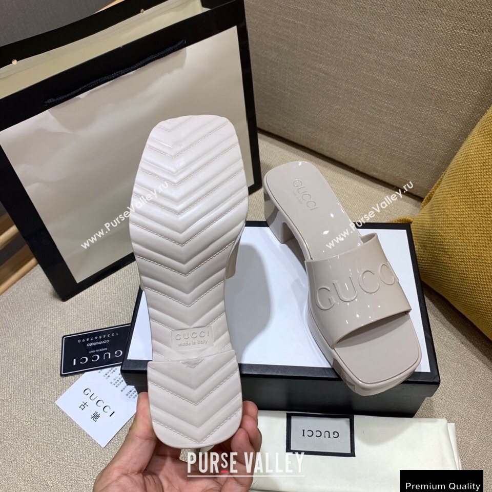 Gucci Heel 5.5cm Platform 2.5cm Embossed Logo Rubber Slide Sandals Gray 2020 (modeng-20113008)