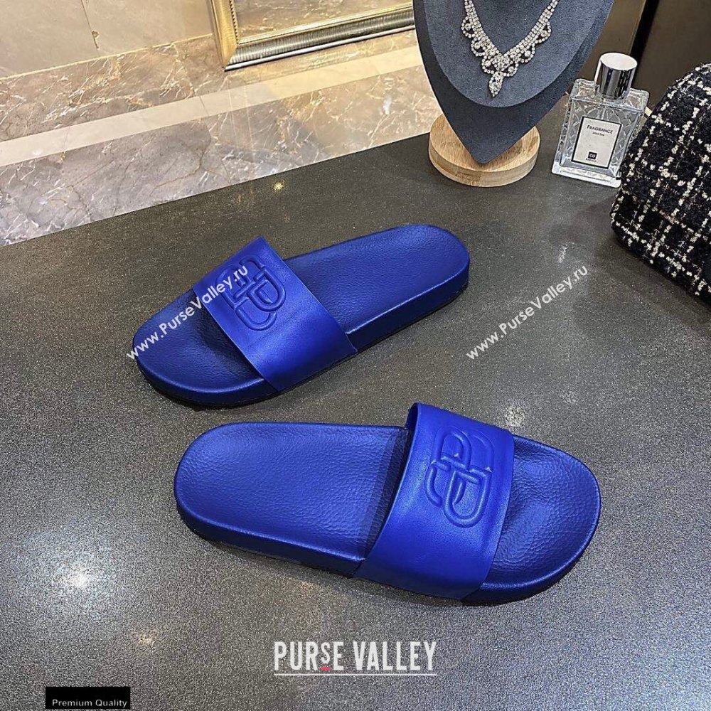 Balenciaga Embossed BB Logo Piscine Pool Slide Sandals Blue 2020 (modeng-20112704)