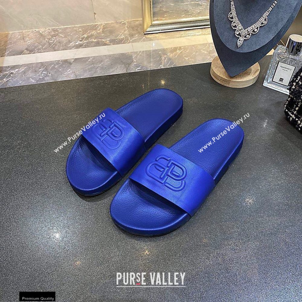 Balenciaga Embossed BB Logo Piscine Pool Slide Sandals Blue 2020 (modeng-20112704)