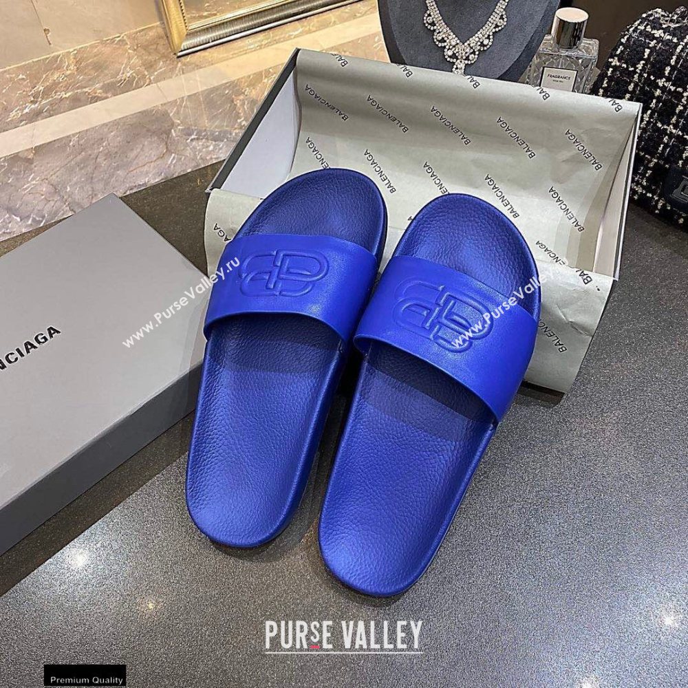 Balenciaga Embossed BB Logo Piscine Pool Slide Sandals Blue 2020 (modeng-20112704)