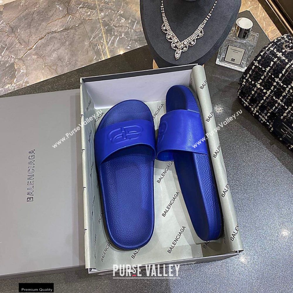 Balenciaga Embossed BB Logo Piscine Pool Slide Sandals Blue 2020 (modeng-20112704)