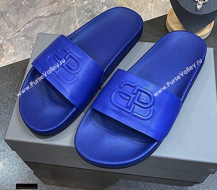 Balenciaga Embossed BB Logo Piscine Pool Slide Sandals Blue 2020 (modeng-20112704)