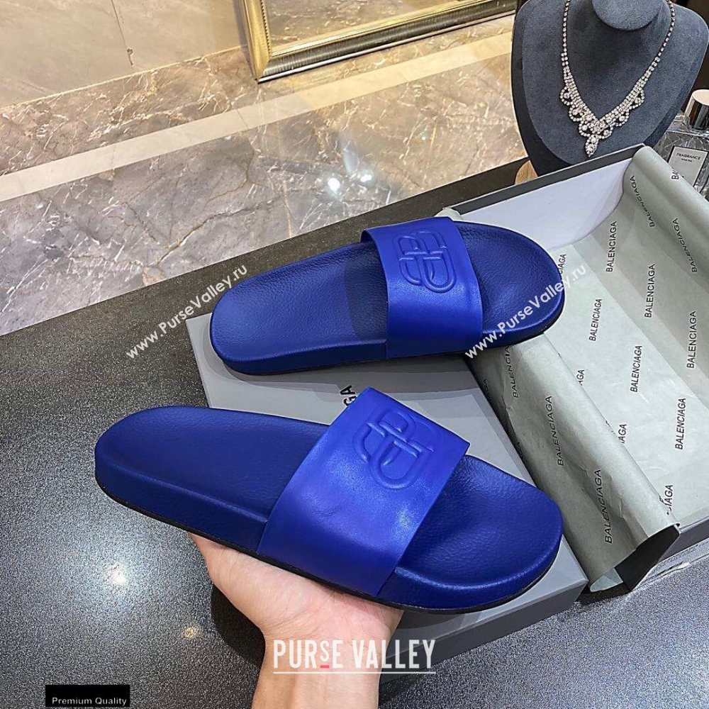 Balenciaga Embossed BB Logo Piscine Pool Slide Sandals Blue 2020 (modeng-20112704)