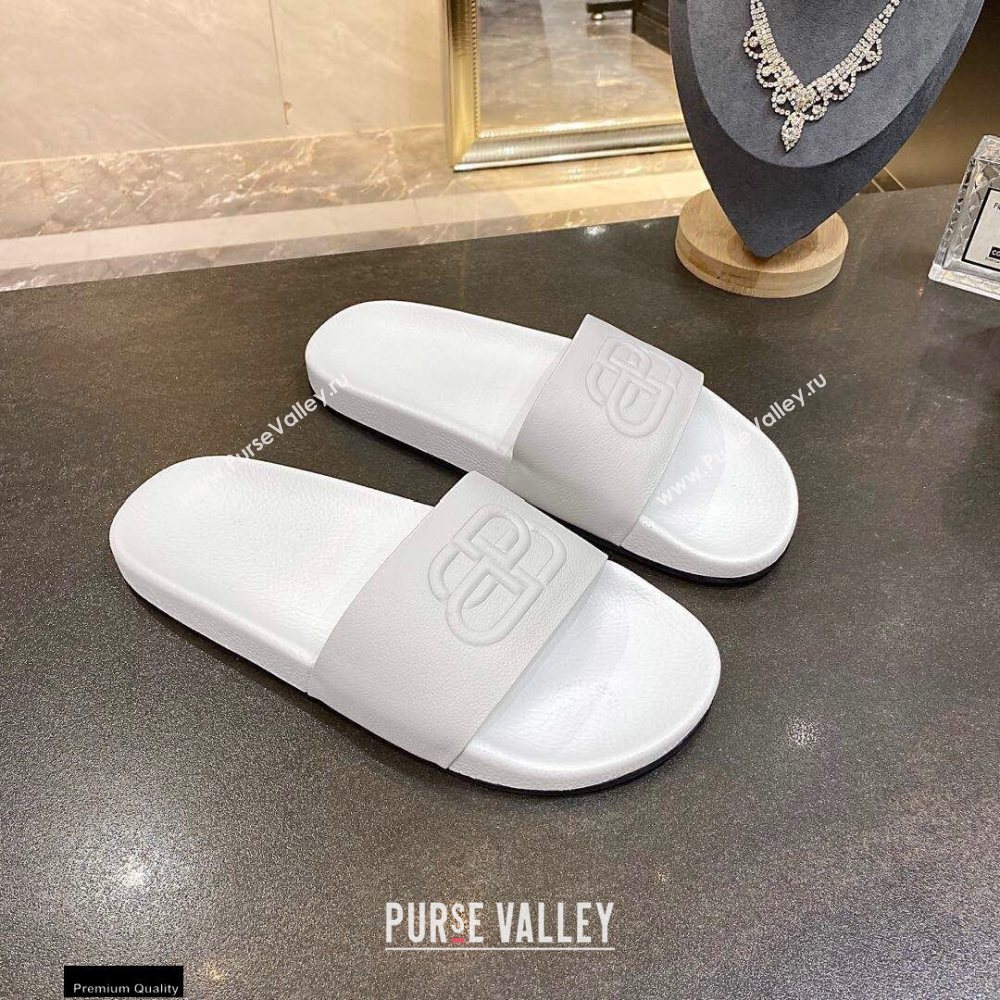 Balenciaga Embossed BB Logo Piscine Pool Slide Sandals White 2020 (modeng-20112702)