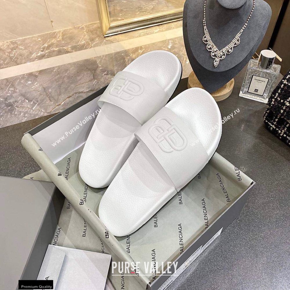 Balenciaga Embossed BB Logo Piscine Pool Slide Sandals White 2020 (modeng-20112702)