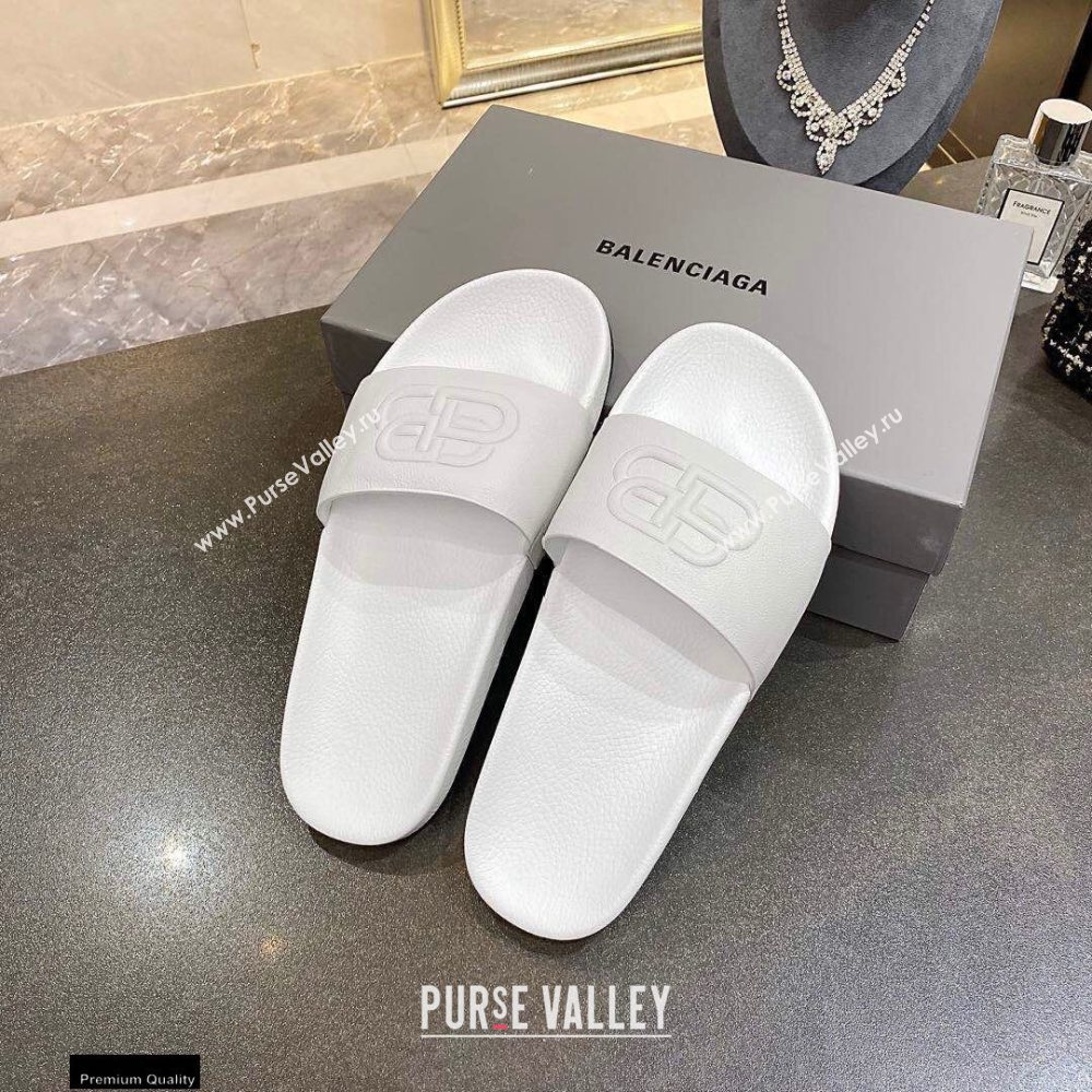 Balenciaga Embossed BB Logo Piscine Pool Slide Sandals White 2020 (modeng-20112702)