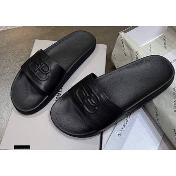 Balenciaga Embossed BB Logo Piscine Pool Slide Sandals Black 2020 (modeng-20112701)