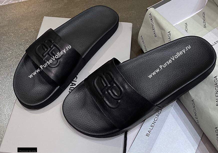 Balenciaga Embossed BB Logo Piscine Pool Slide Sandals Black 2020 (modeng-20112701)