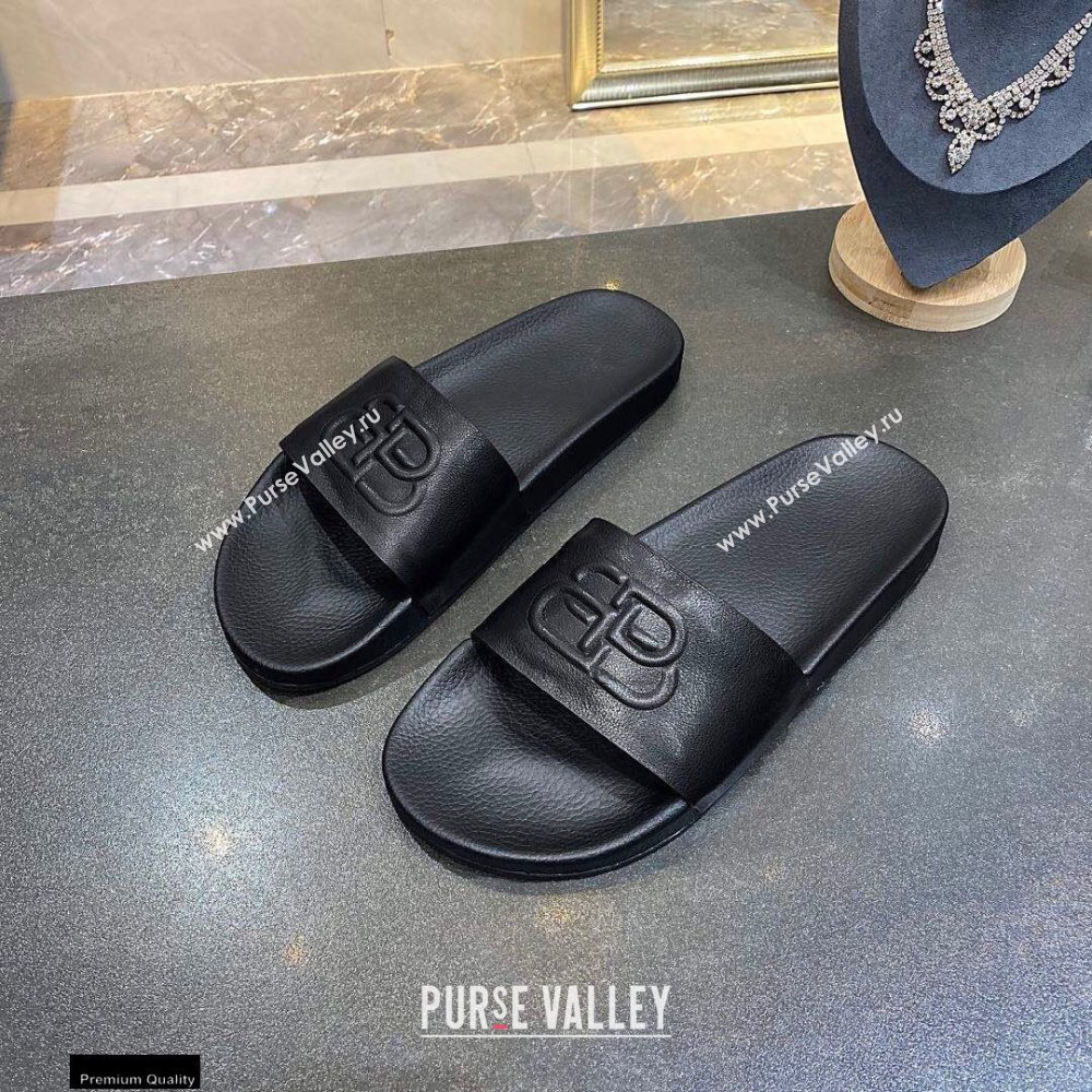 Balenciaga Embossed BB Logo Piscine Pool Slide Sandals Black 2020 (modeng-20112701)