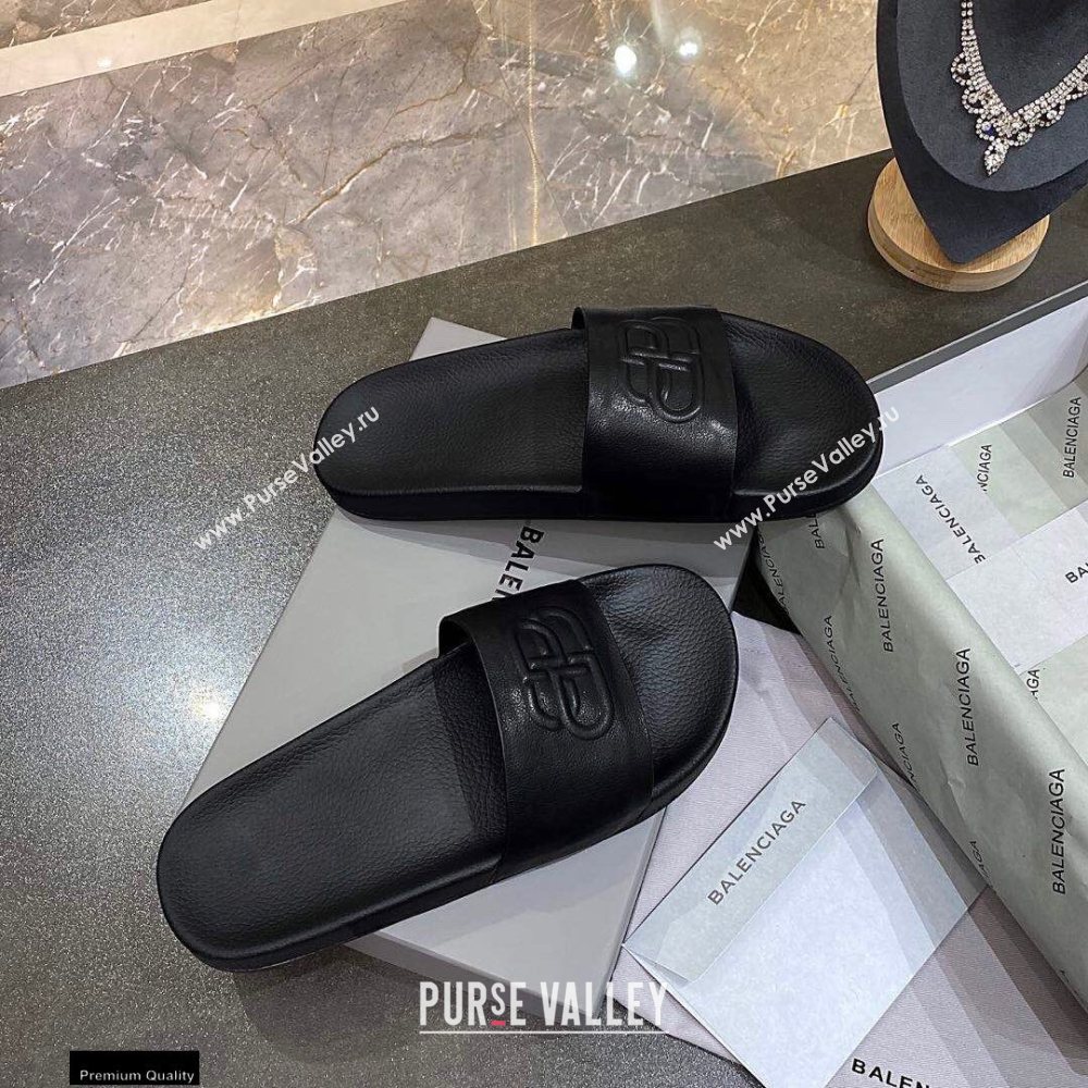 Balenciaga Embossed BB Logo Piscine Pool Slide Sandals Black 2020 (modeng-20112701)