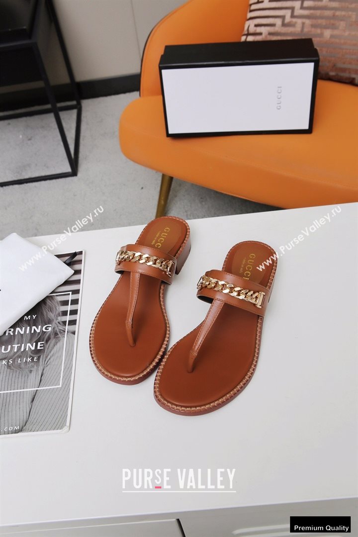 Gucci Heel 2.5cm Thong Slide Sandals Brown with Chain 2020 (modeng-20113005)