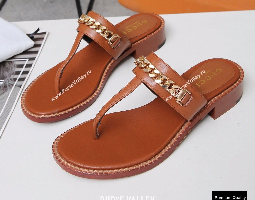 Gucci Heel 2.5cm Thong Slide Sandals Brown with Chain 2020 (modeng-20113005)