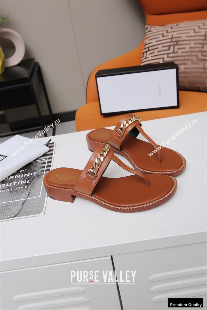 Gucci Heel 2.5cm Thong Slide Sandals Brown with Chain 2020 (modeng-20113005)