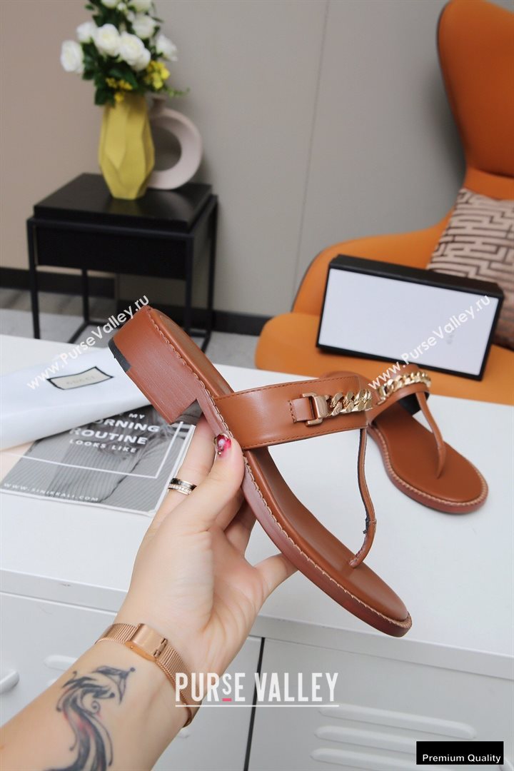 Gucci Heel 2.5cm Thong Slide Sandals Brown with Chain 2020 (modeng-20113005)