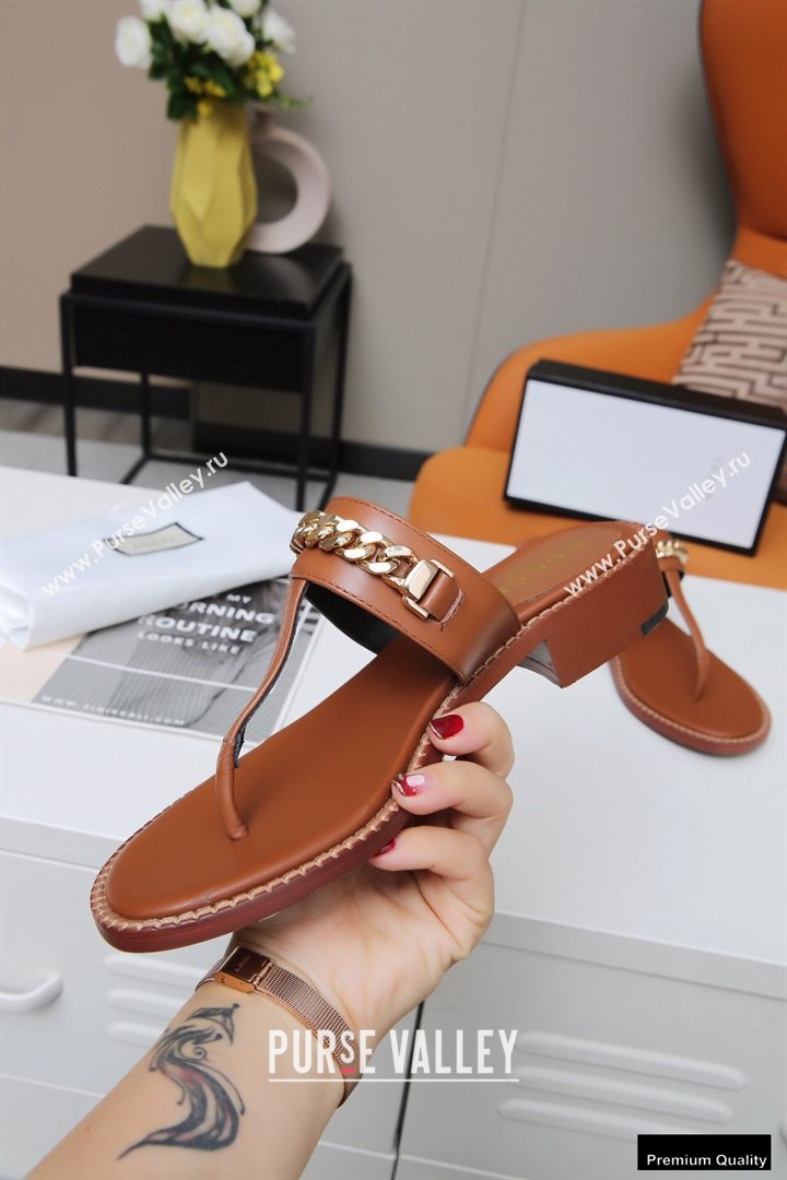 Gucci Heel 2.5cm Thong Slide Sandals Brown with Chain 2020 (modeng-20113005)