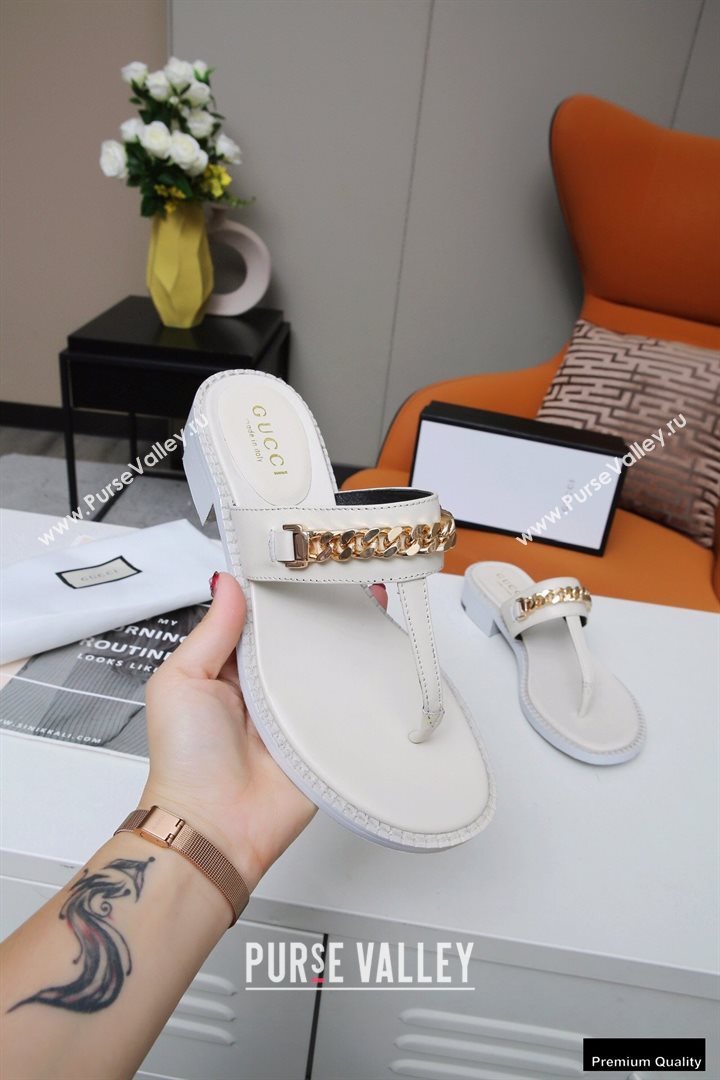 Gucci Heel 2.5cm Thong Slide Sandals White with Chain 2020 (modeng-20113006)