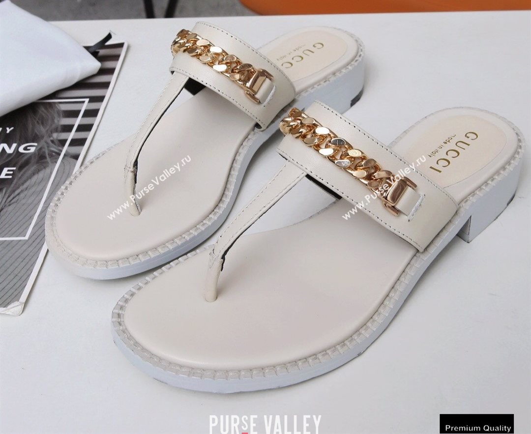 Gucci Heel 2.5cm Thong Slide Sandals White with Chain 2020 (modeng-20113006)