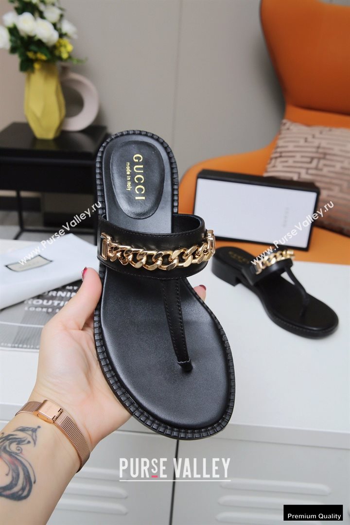 Gucci Heel 2.5cm Thong Slide Sandals Black with Chain 2020 (modeng-20113004)