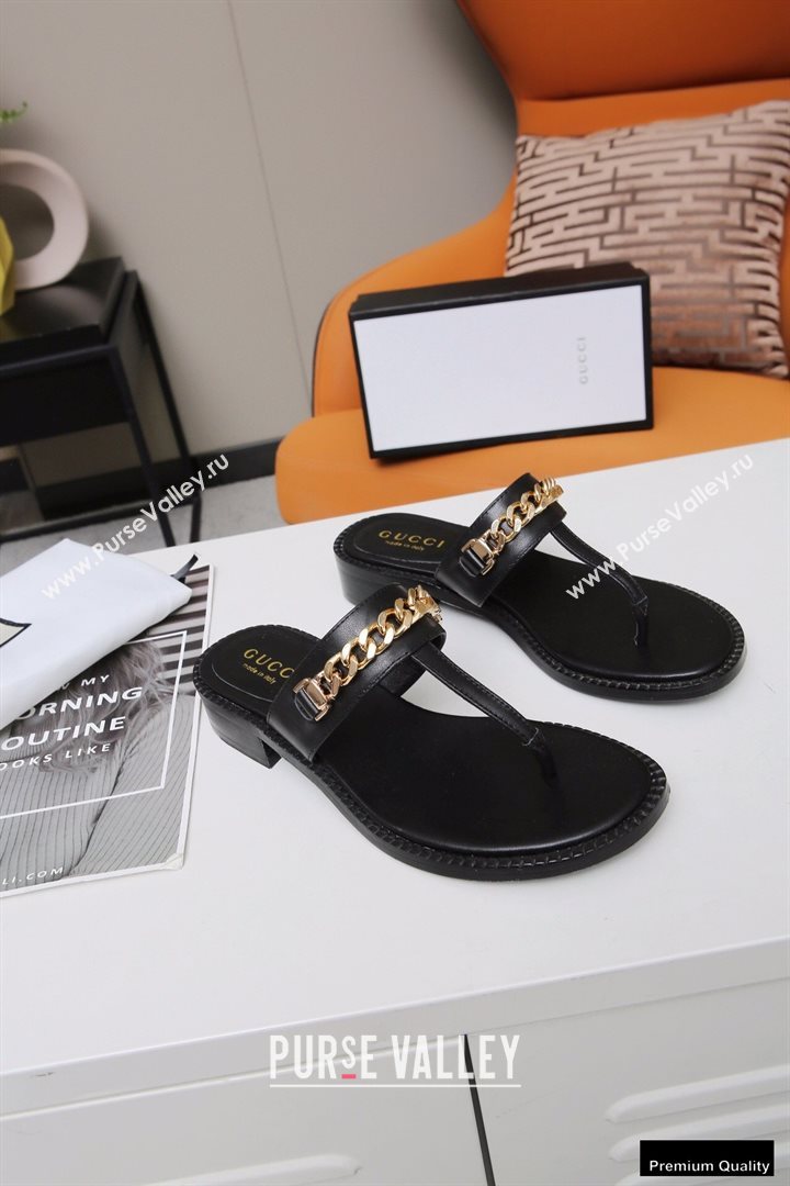 Gucci Heel 2.5cm Thong Slide Sandals Black with Chain 2020 (modeng-20113004)