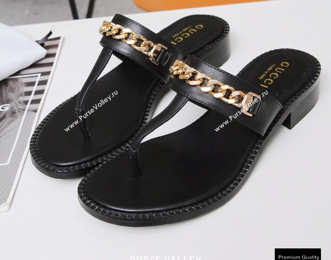 Gucci Heel 2.5cm Thong Slide Sandals Black with Chain 2020 (modeng-20113004)