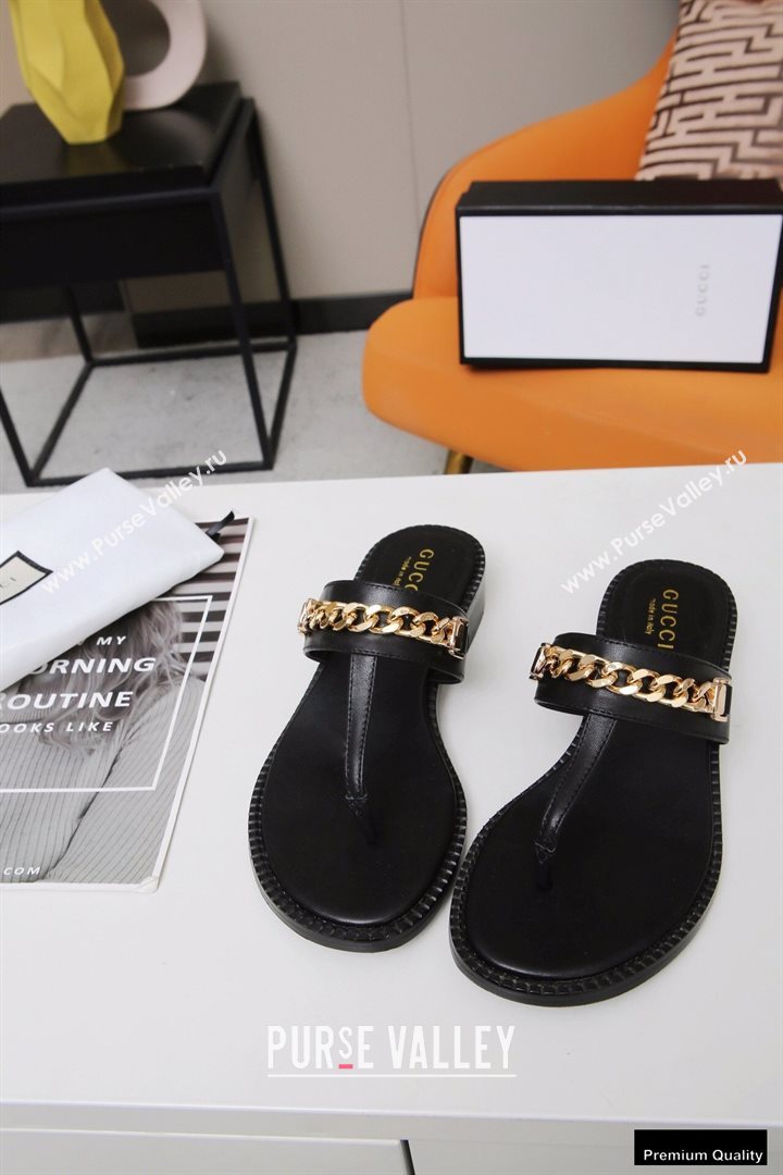 Gucci Heel 2.5cm Thong Slide Sandals Black with Chain 2020 (modeng-20113004)