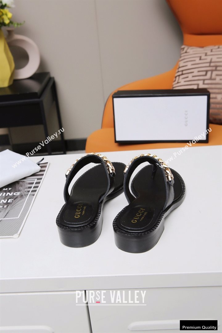 Gucci Heel 2.5cm Thong Slide Sandals Black with Chain 2020 (modeng-20113004)