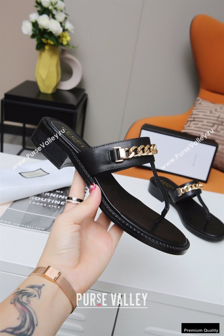 Gucci Heel 2.5cm Thong Slide Sandals Black with Chain 2020 (modeng-20113004)