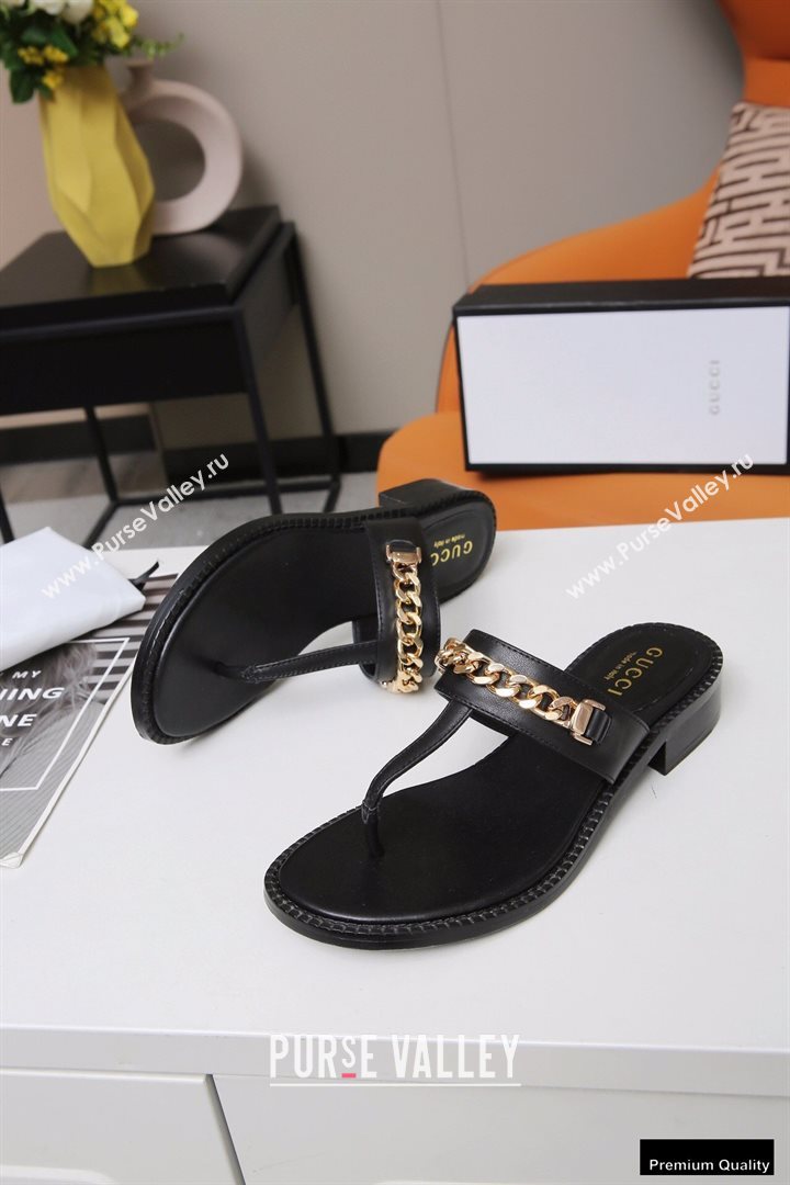 Gucci Heel 2.5cm Thong Slide Sandals Black with Chain 2020 (modeng-20113004)