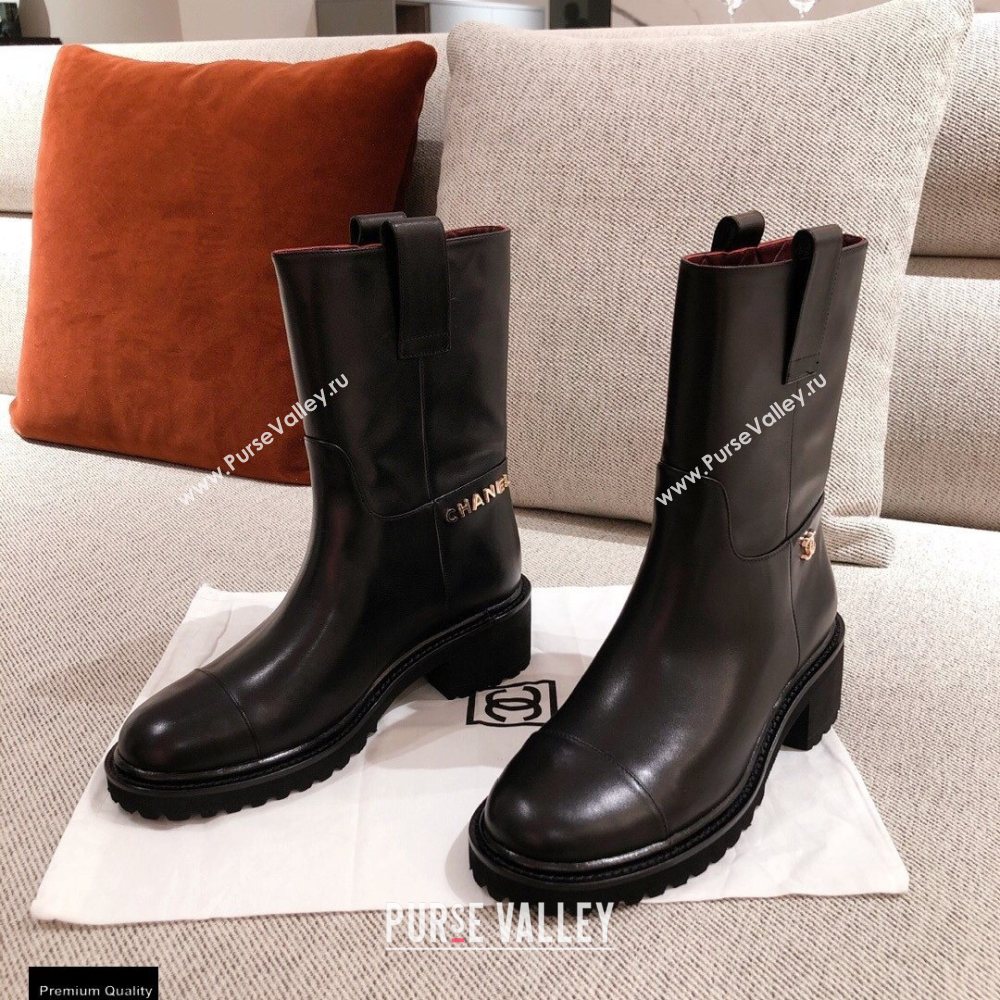 Chanel Leather Logo Ankle Boots Black KL36 2020 (kaola-20112336)
