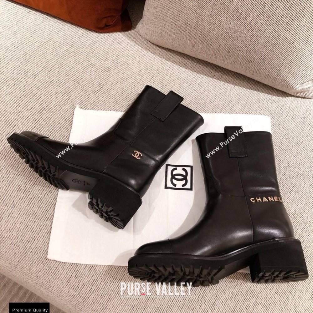 Chanel Leather Logo Ankle Boots Black KL36 2020 (kaola-20112336)