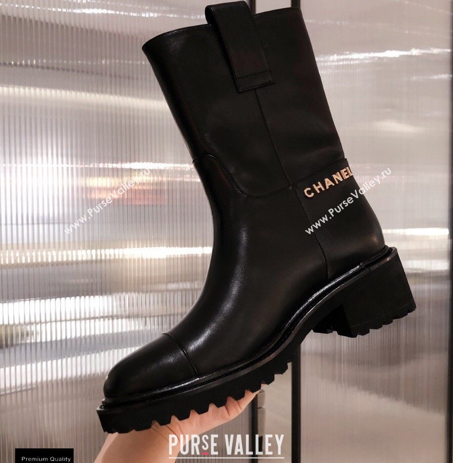 Chanel Leather Logo Ankle Boots Black KL36 2020 (kaola-20112336)
