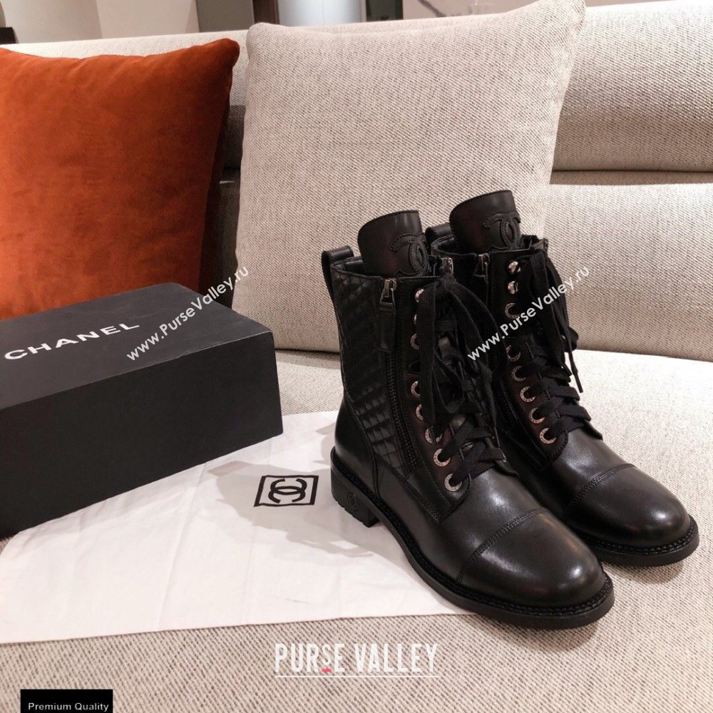 Chanel Leather Lace-up Ankle Boots Black KL31 2020 (kaola-20112331)