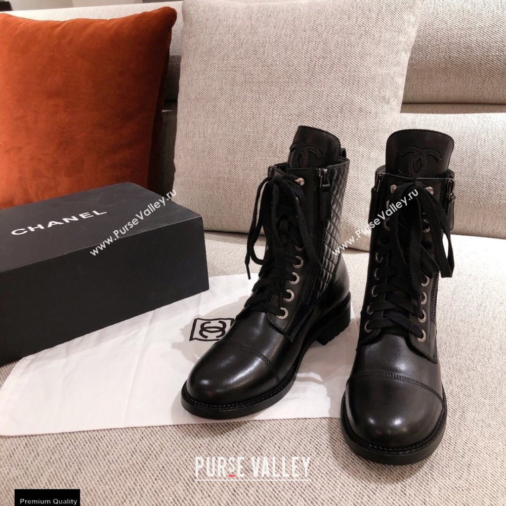 Chanel Leather Lace-up Ankle Boots Black KL31 2020 (kaola-20112331)