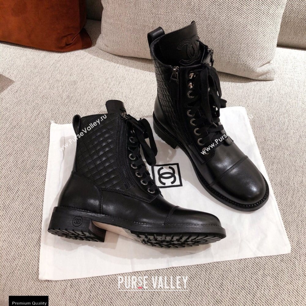 Chanel Leather Lace-up Ankle Boots Black KL31 2020 (kaola-20112331)