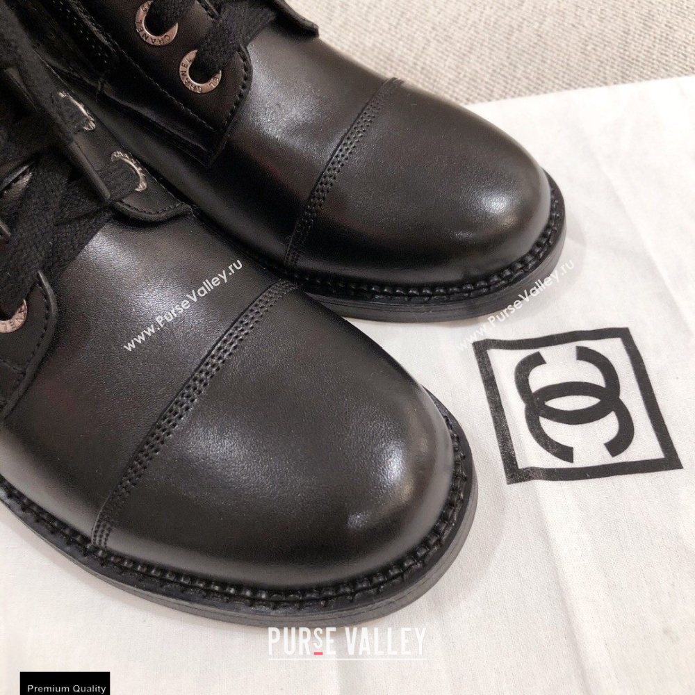 Chanel Leather Lace-up Ankle Boots Black KL31 2020 (kaola-20112331)