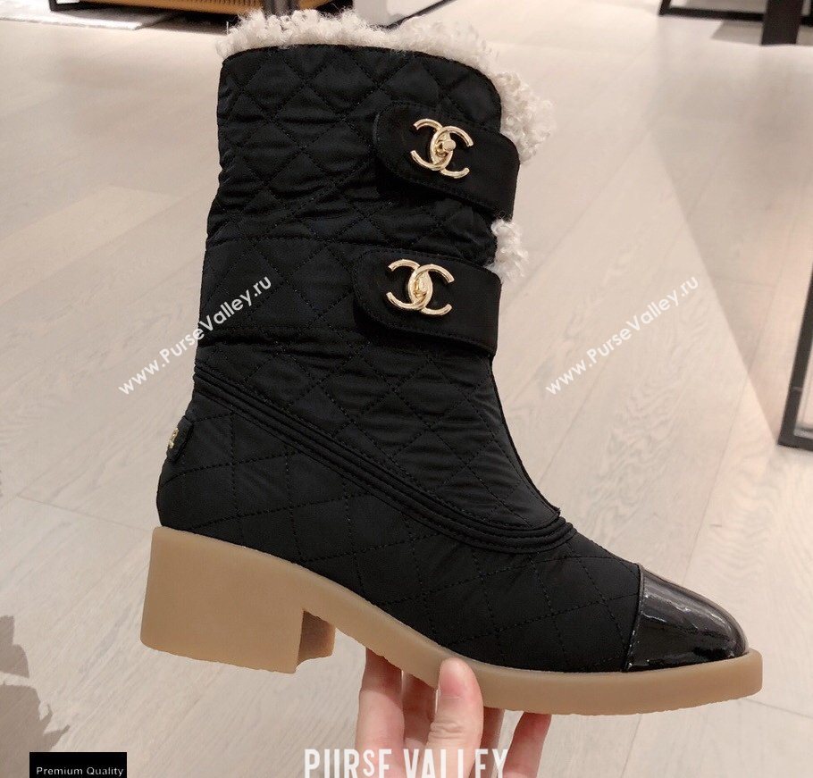 Chanel CC Logo Shearling Ankle Boots Black KL52 2020 (kaola-20112352)