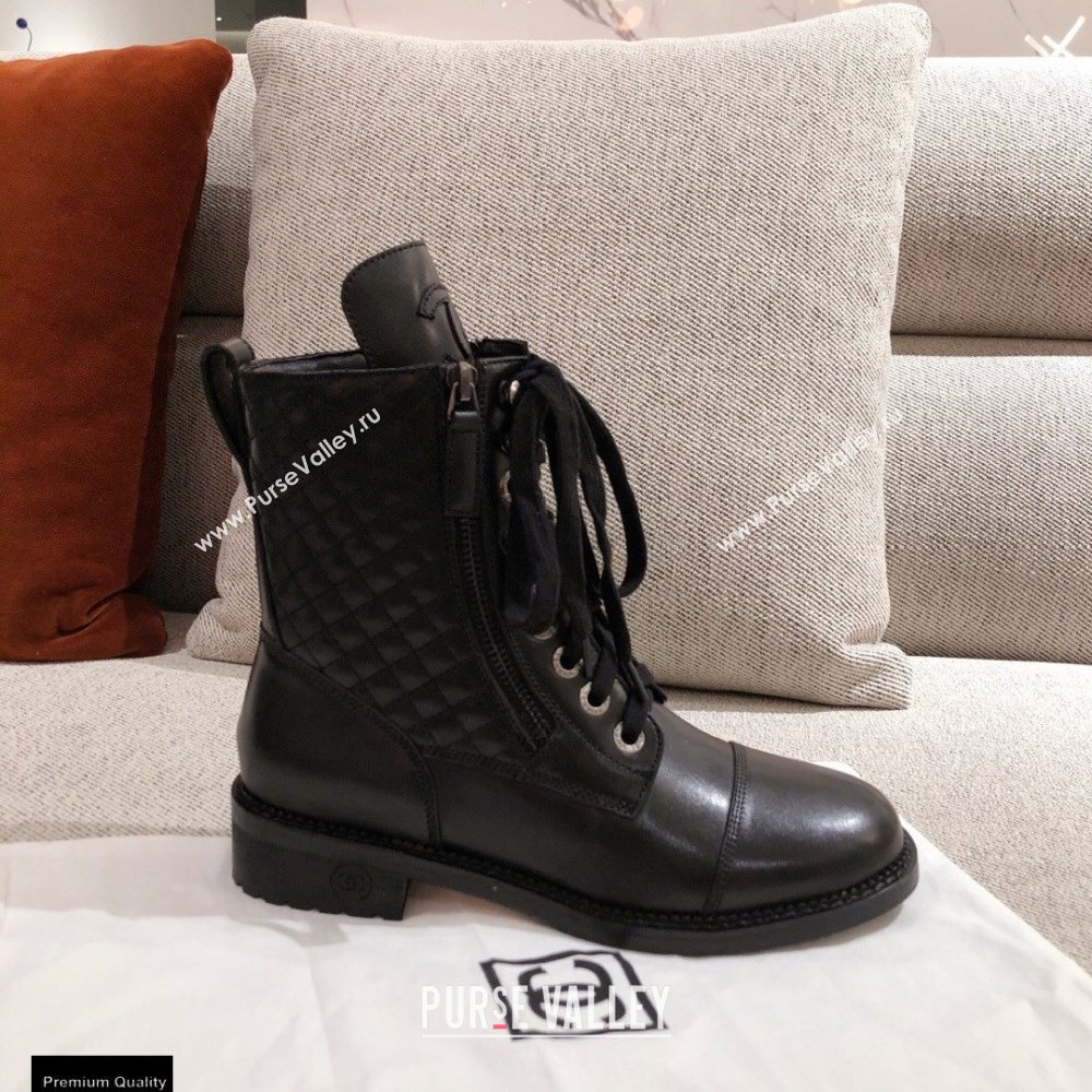 Chanel Leather Lace-up Ankle Boots Black KL31 2020 (kaola-20112331)
