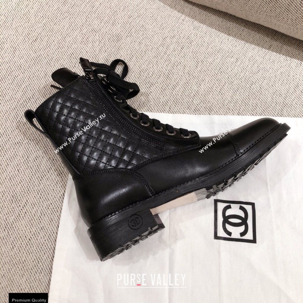 Chanel Leather Lace-up Ankle Boots Black KL31 2020 (kaola-20112331)