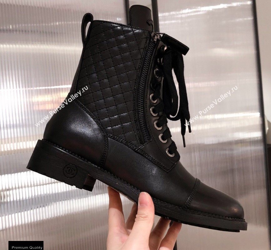 Chanel Leather Lace-up Ankle Boots Black KL31 2020 (kaola-20112331)
