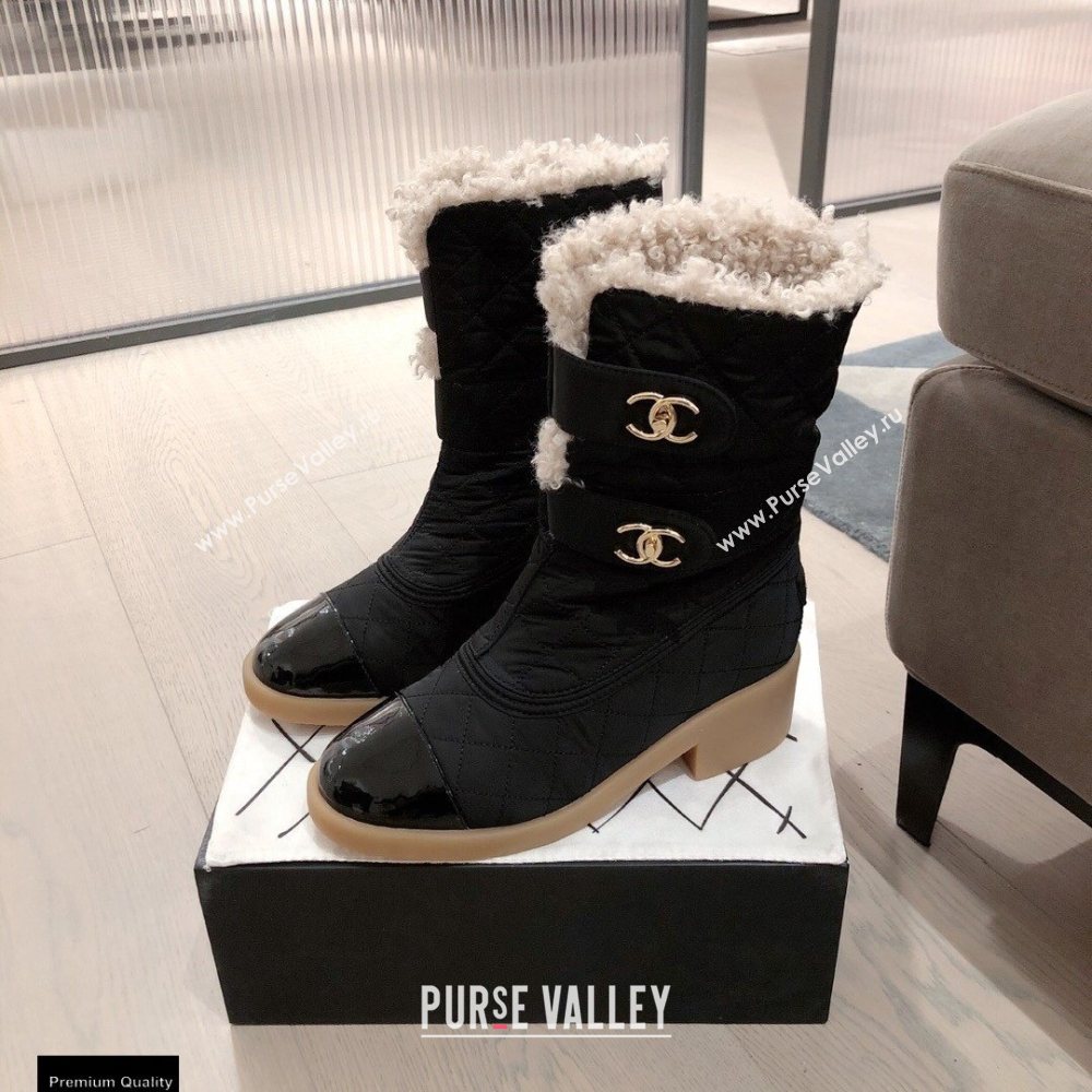 Chanel CC Logo Shearling Ankle Boots Black KL52 2020 (kaola-20112352)