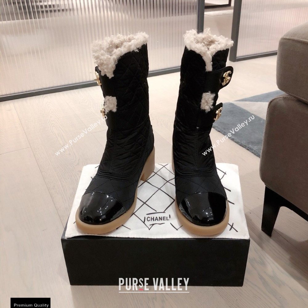 Chanel CC Logo Shearling Ankle Boots Black KL52 2020 (kaola-20112352)