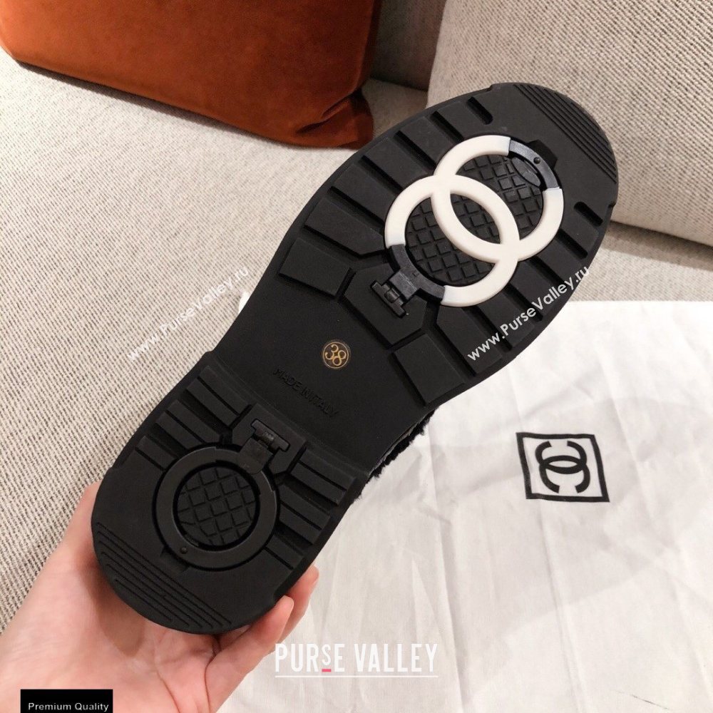 Chanel CC Logo Shearling Lace-up Ankle Boots White KL34 2020 (kaola-20112334)